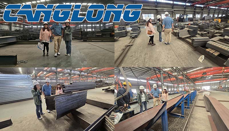 Customer visits steel structure production workshop