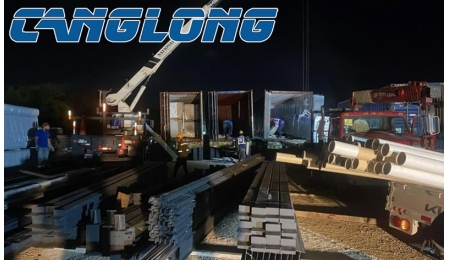 Dominican warehouse project site: Canglong steel structure kits unloading