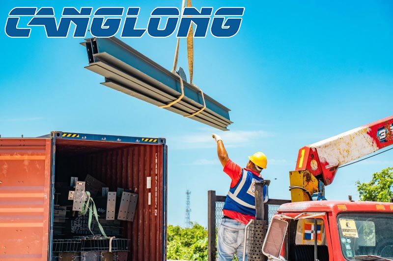 warehouse steel structure kits unloading